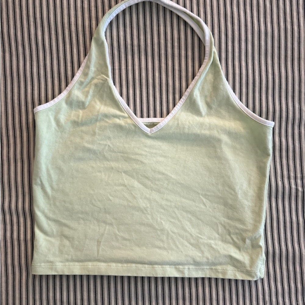 John Galt/ Brandy Melville Green & White Halter Top (Never Worn)
